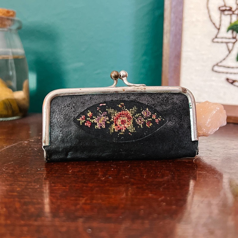 Vintage Manicure Kit, Petit Point, Suede Leather, Embroidered Floral, Germany